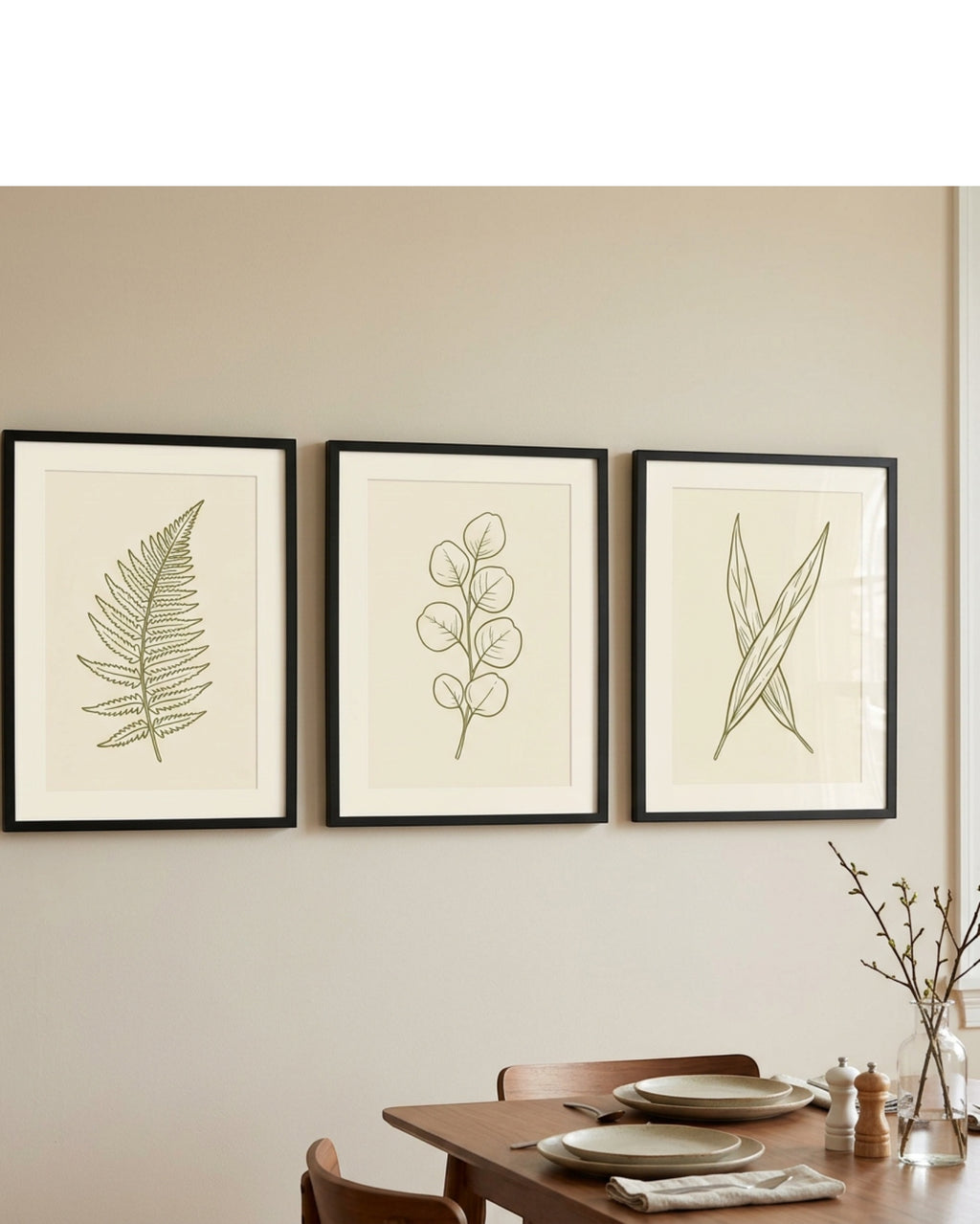 Stuep Botanical Wall Art Triptych 12 x 16 in Black Frames Set of 3 - Lifestyle view