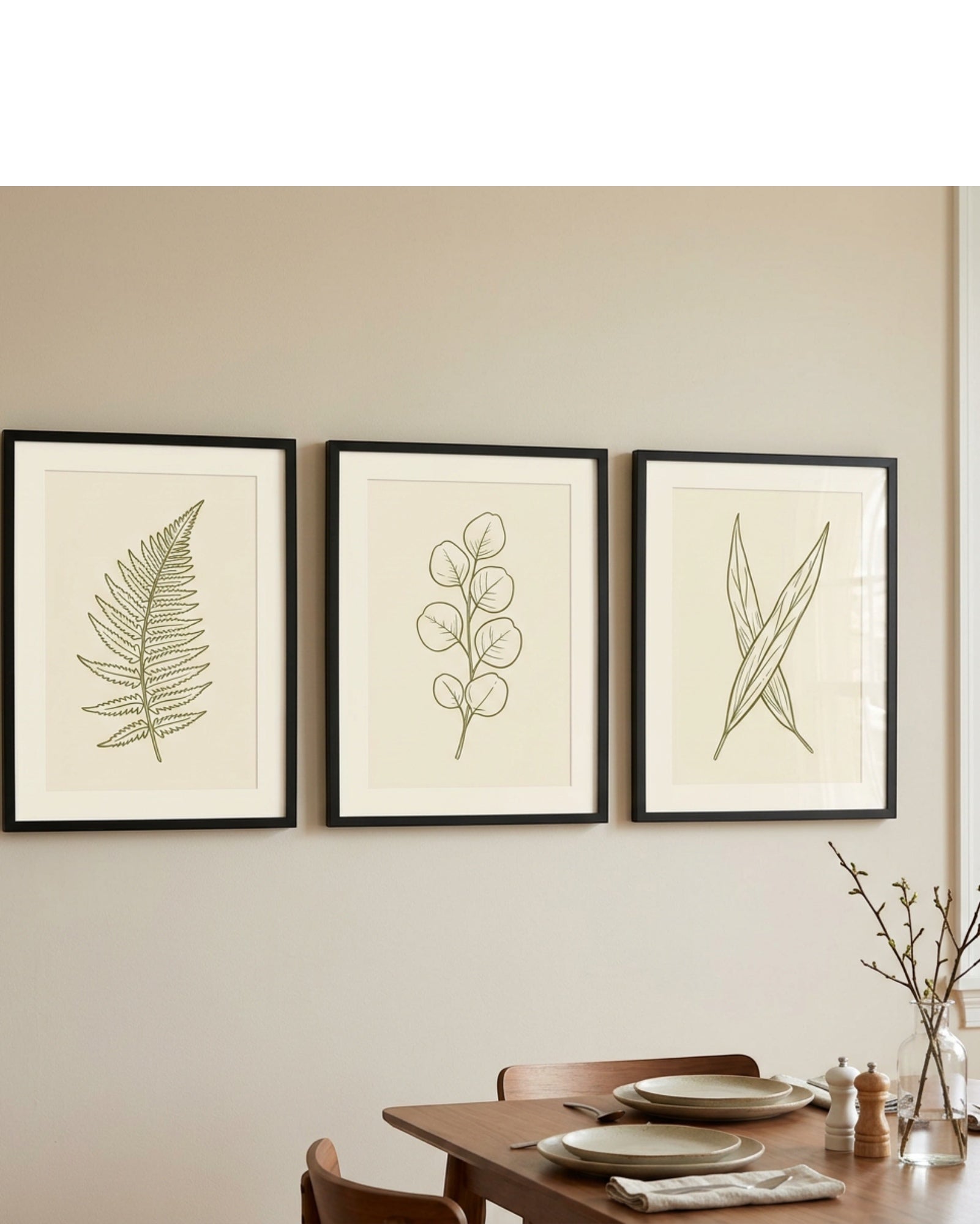 Stuep Botanical Wall Art Triptych 12 x 16 in Black Frames Set of 3 - Lifestyle view