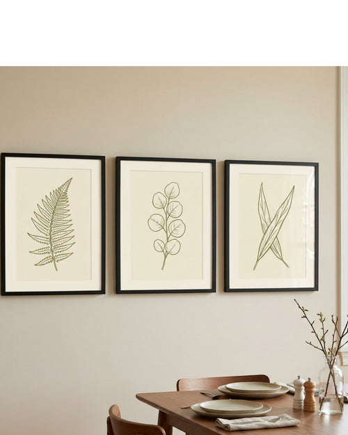 Stuep Botanical Wall Art Triptych 12 x 16 in Black Frames Set of 3 - Lifestyle view