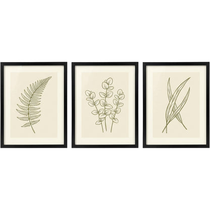 Stuep Botanical Wall Art Triptych 12 x 16 in Black Frames Set of 3 - Product view