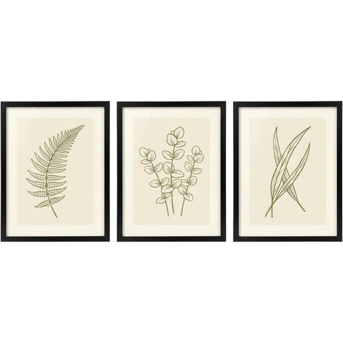 Stuep Botanical Wall Art Triptych 12 x 16 in Black Frames Set of 3 - Product view